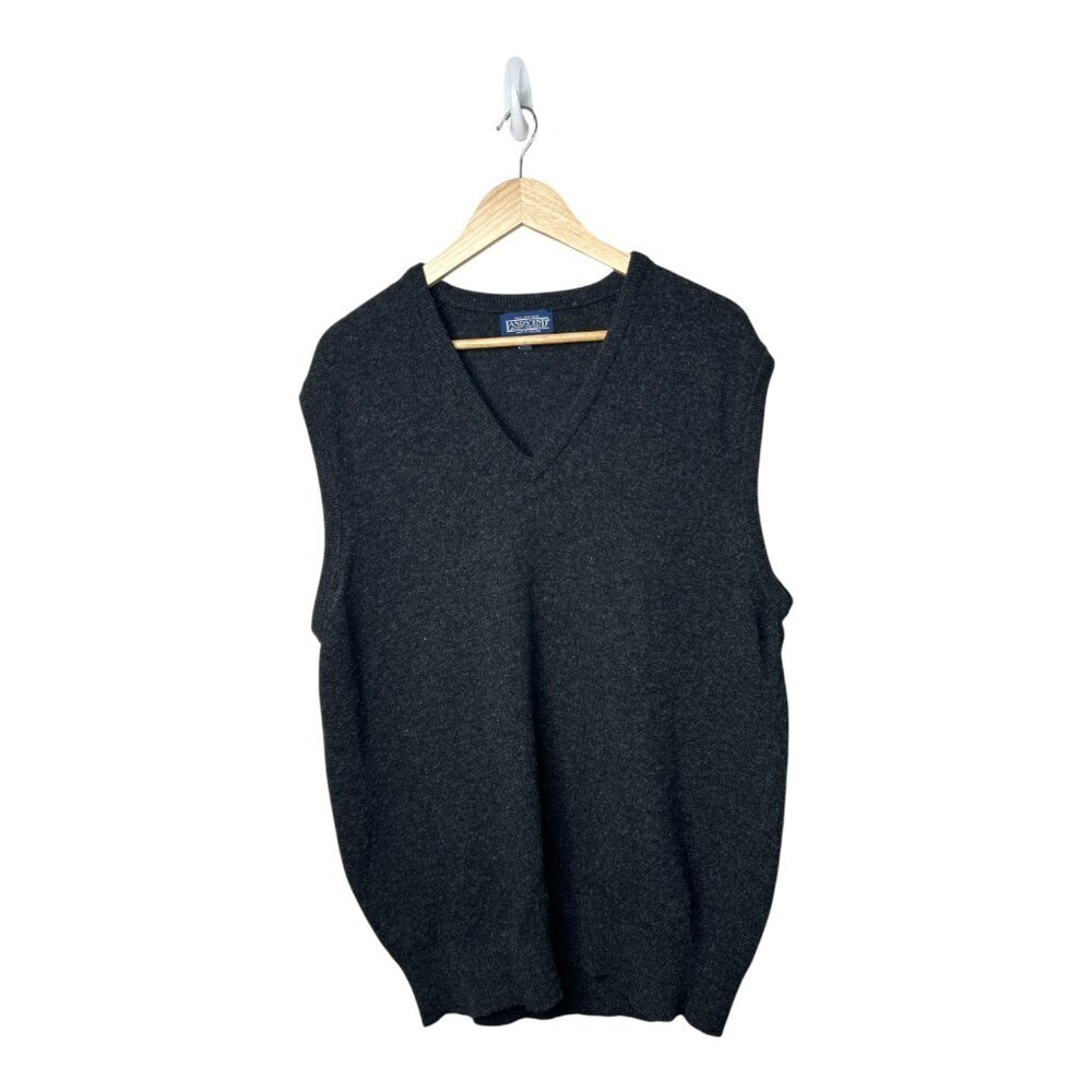 Vintage Lands' End Men's‎ 100% Lambswool Sweater Vest Size Large Tall Gray